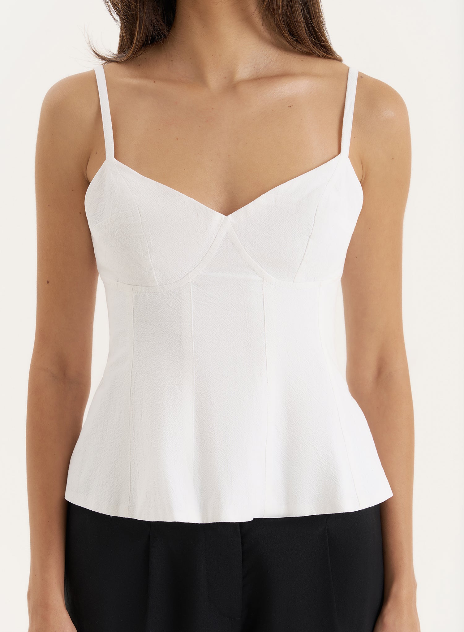 White Structured Cami Peplum Top